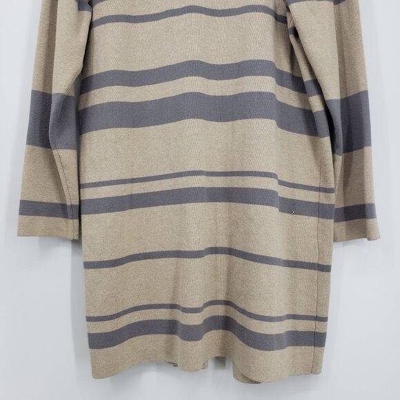 Calvin Klein Open Front Long Cardigan Sweater L Womens Striped Gray Tan - Picture 8 of 9